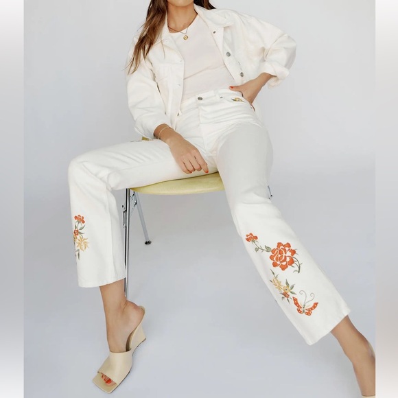 Reformation White Cynthia Straight Leg Mid Rise Denim Jeans Size 23 - Picture 1 of 9